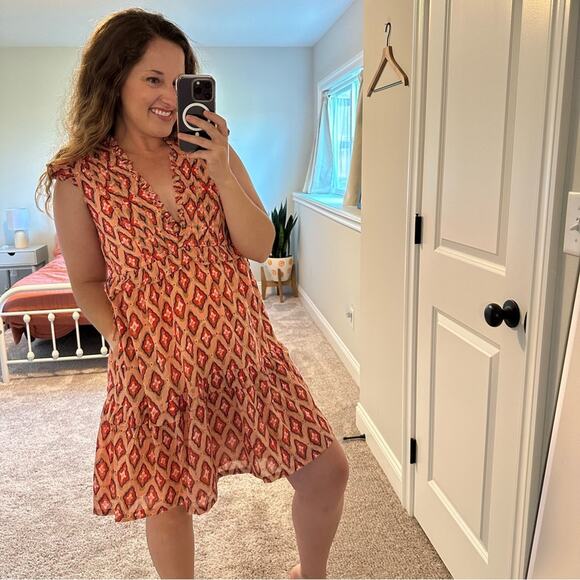 Banjanan Pink Red Printed Cotton Mini Dress Small - Picture 4 of 11